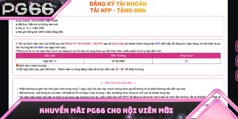 Khuyến mãi PG66 dành cho người mới tham gia
